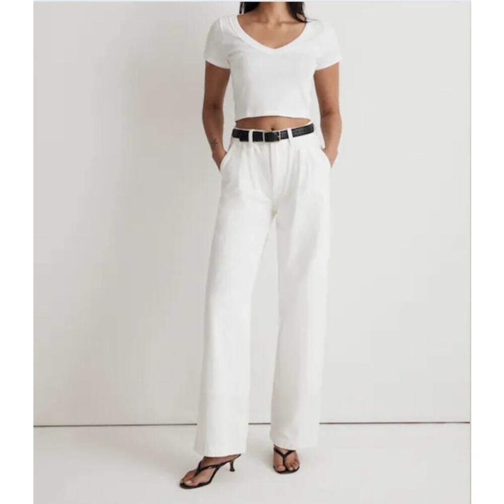 Madewell Pointelle V Neck Setlist Boxy Cropped Top Ivory M Textured Knit